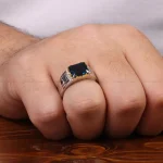 انگشتر توپاز آبی مردانه کد 29650