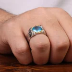 انگشتر توپاز آبی مردانه کد 29672