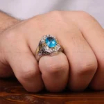 انگشتر توپاز آبی مردانه کد 29676