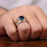 انگشتر توپاز آبی مردانه کد 29682