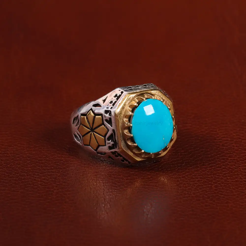 انگشتر فیروزه عجمی مردانه کد 30702