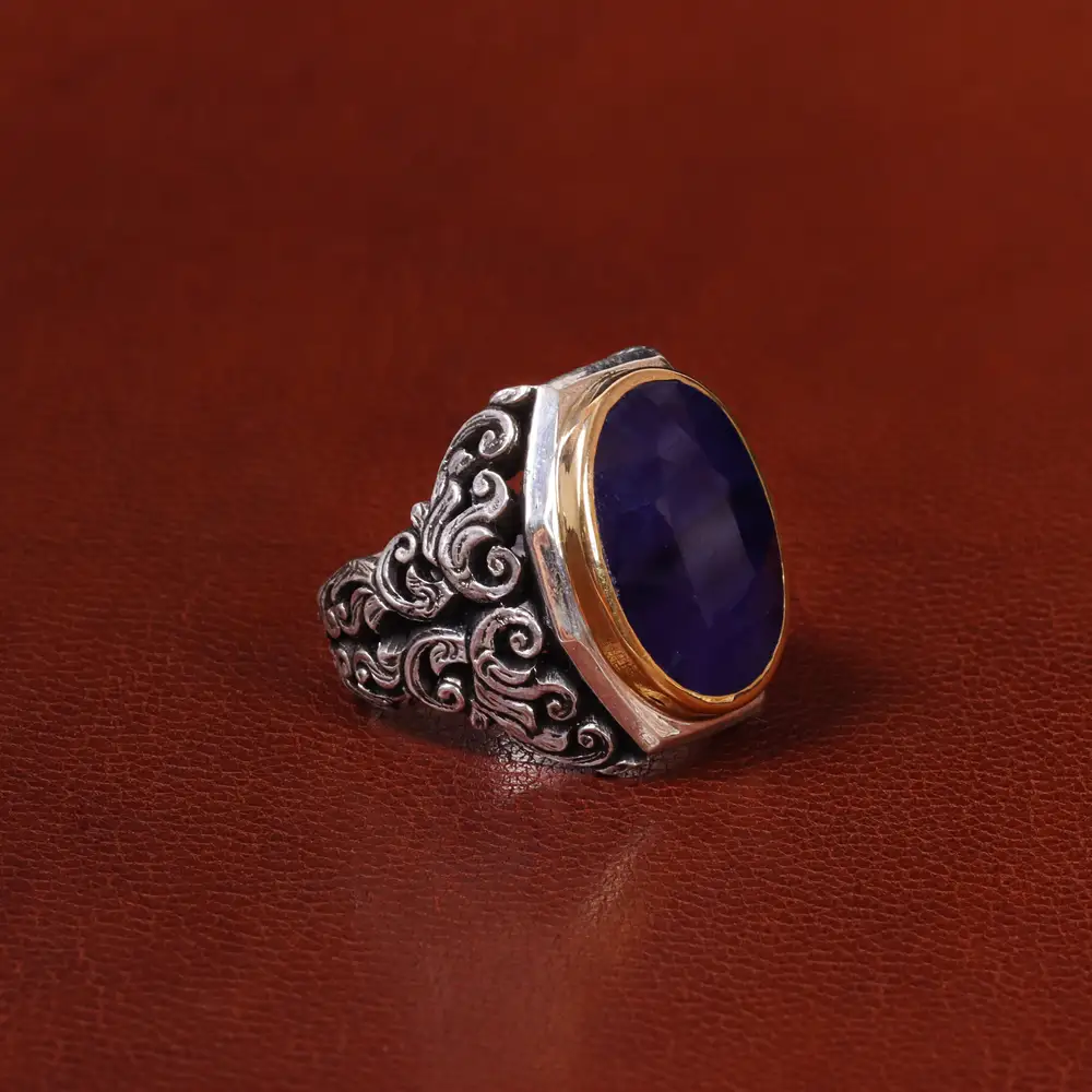 انگشتر یاقوت کبود مردانه کد 30763