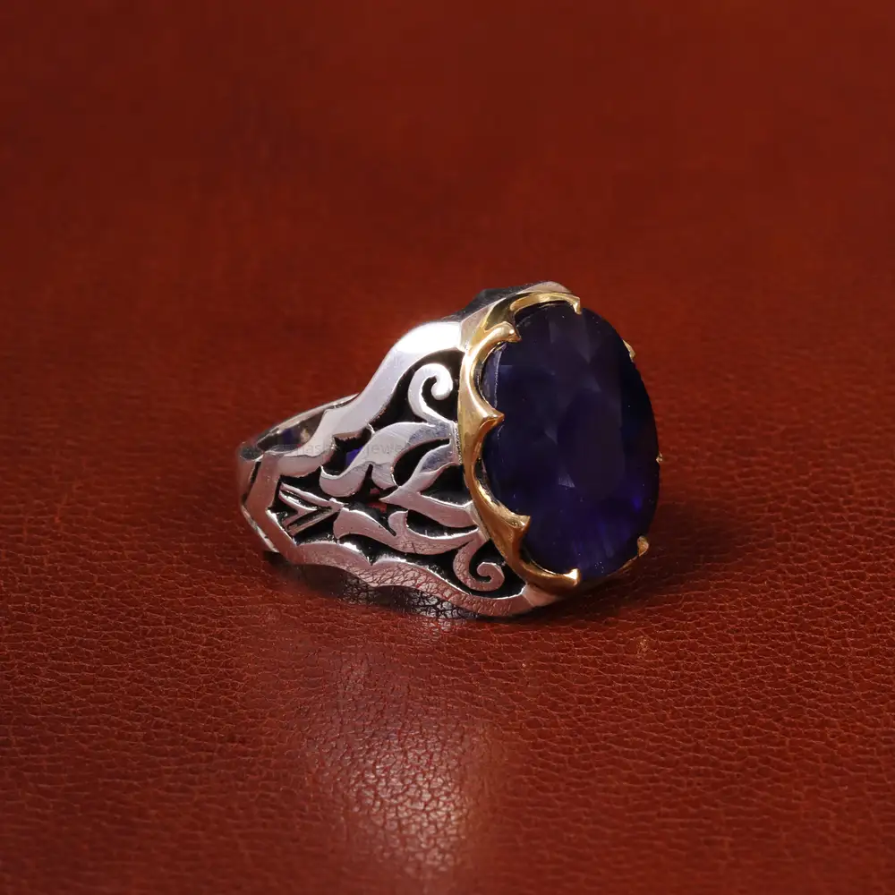 انگشتر یاقوت کبود مردانه کد 30764