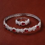 ست دستبند و انگشتر زنانه طرح یاقوت سرخ کد 31022