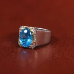 انگشتر توپاز آبی مردانه کد 30918