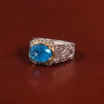 انگشتر توپاز آبی مردانه کد 30919