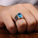 انگشتر توپاز آبی مردانه کد 30918