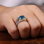 انگشتر توپاز آبی مردانه کد 30919