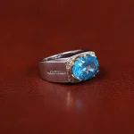 انگشتر توپاز آبی مردانه کد 31240