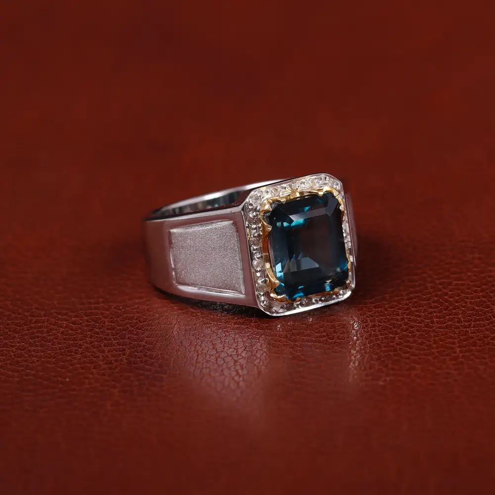 انگشتر توپاز آبی مردانه کد 31246