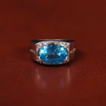 انگشتر توپاز آبی مردانه کد 31240