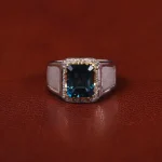 انگشتر توپاز آبی مردانه کد 31246