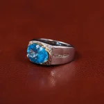 انگشتر توپاز آبی مردانه کد 31240