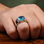 انگشتر توپاز آبی مردانه کد 31239