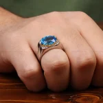 انگشتر توپاز آبی مردانه کد 31240