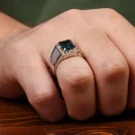 انگشتر توپاز آبی مردانه کد 31246