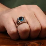 انگشتر توپاز آبی مردانه کد 31247
