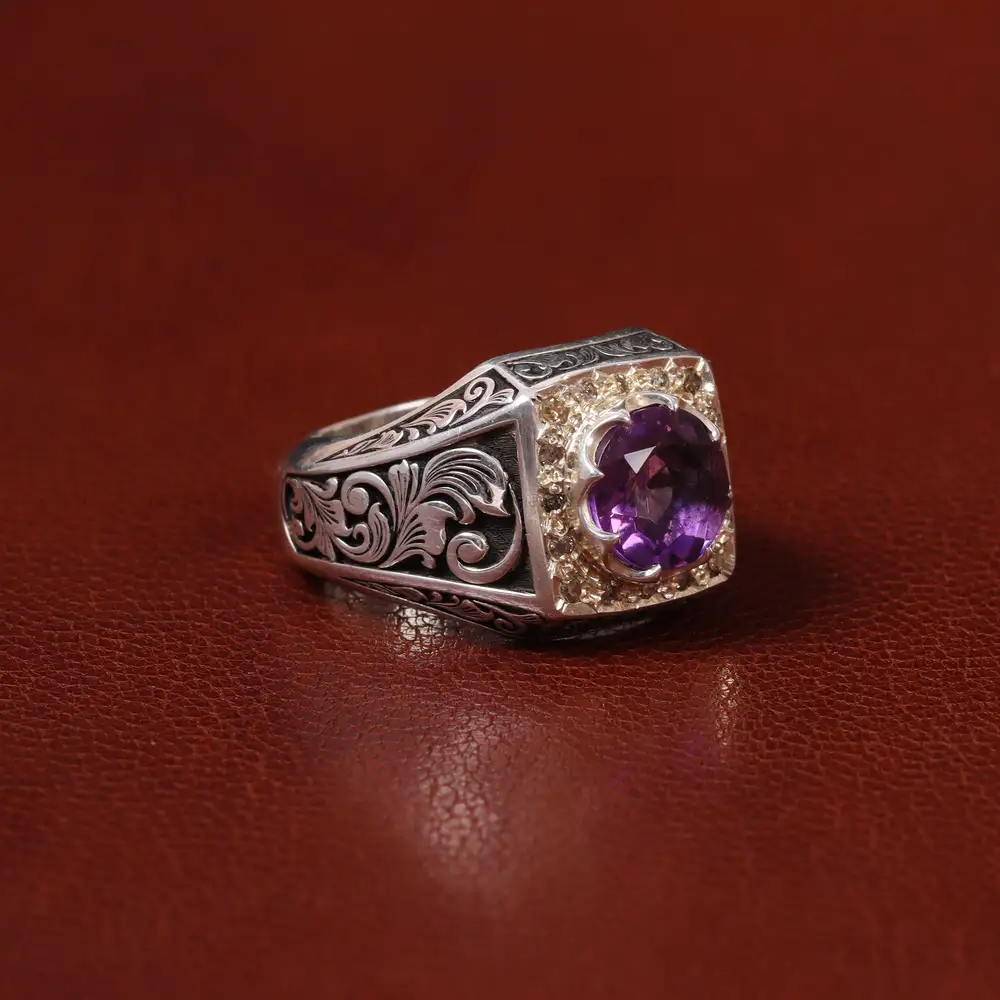 انگشتر آمیتیست مردانه کد 31294