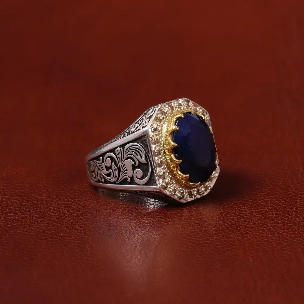 انگشتر یاقوت کبود مردانه کد 31299