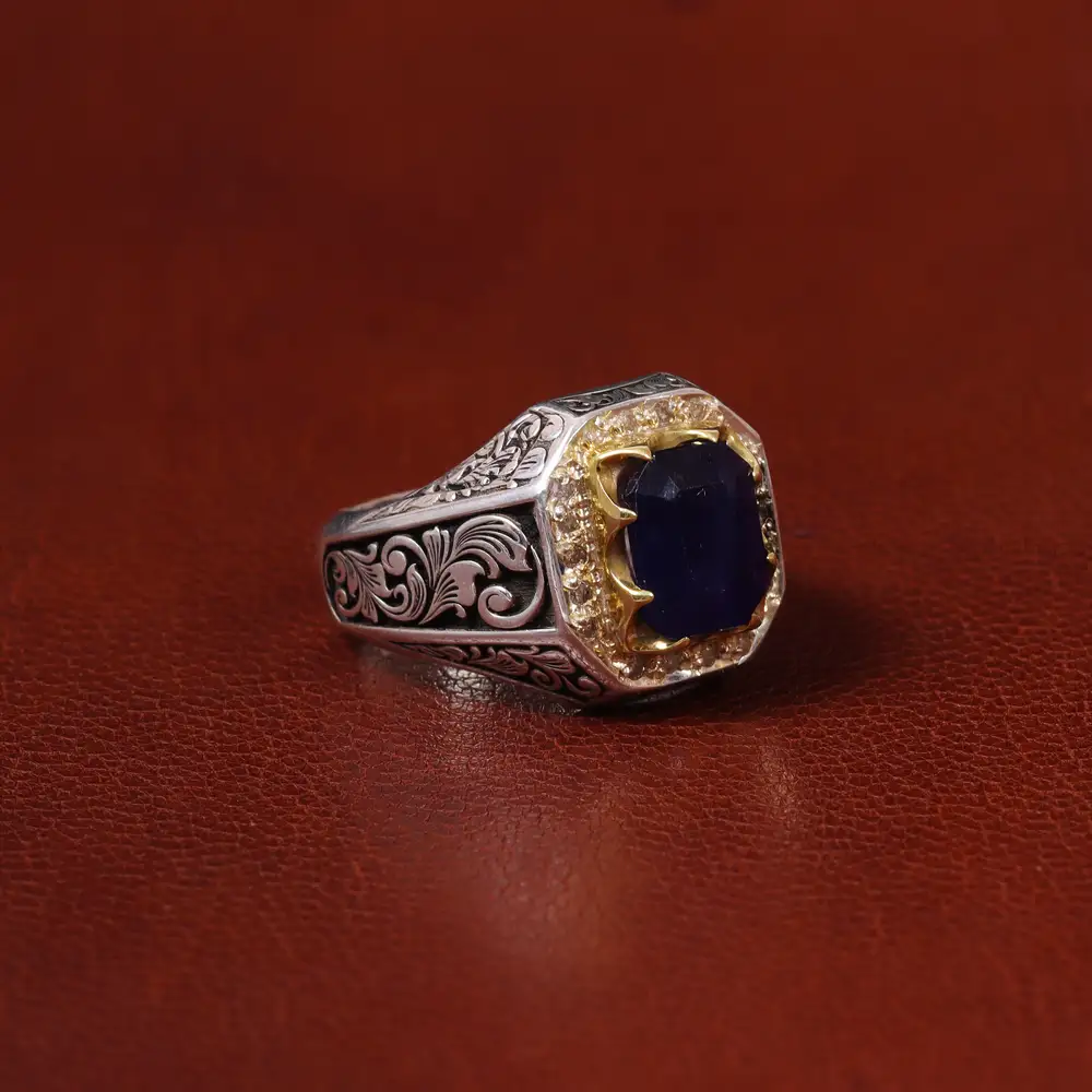 انگشتر یاقوت کبود مردانه کد 31301