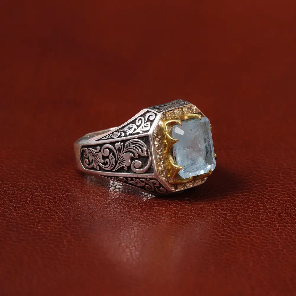 انگشتر آکوامارین مردانه کد 31304