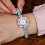 ساعت نقره و فیروزه زنانه کد 31342