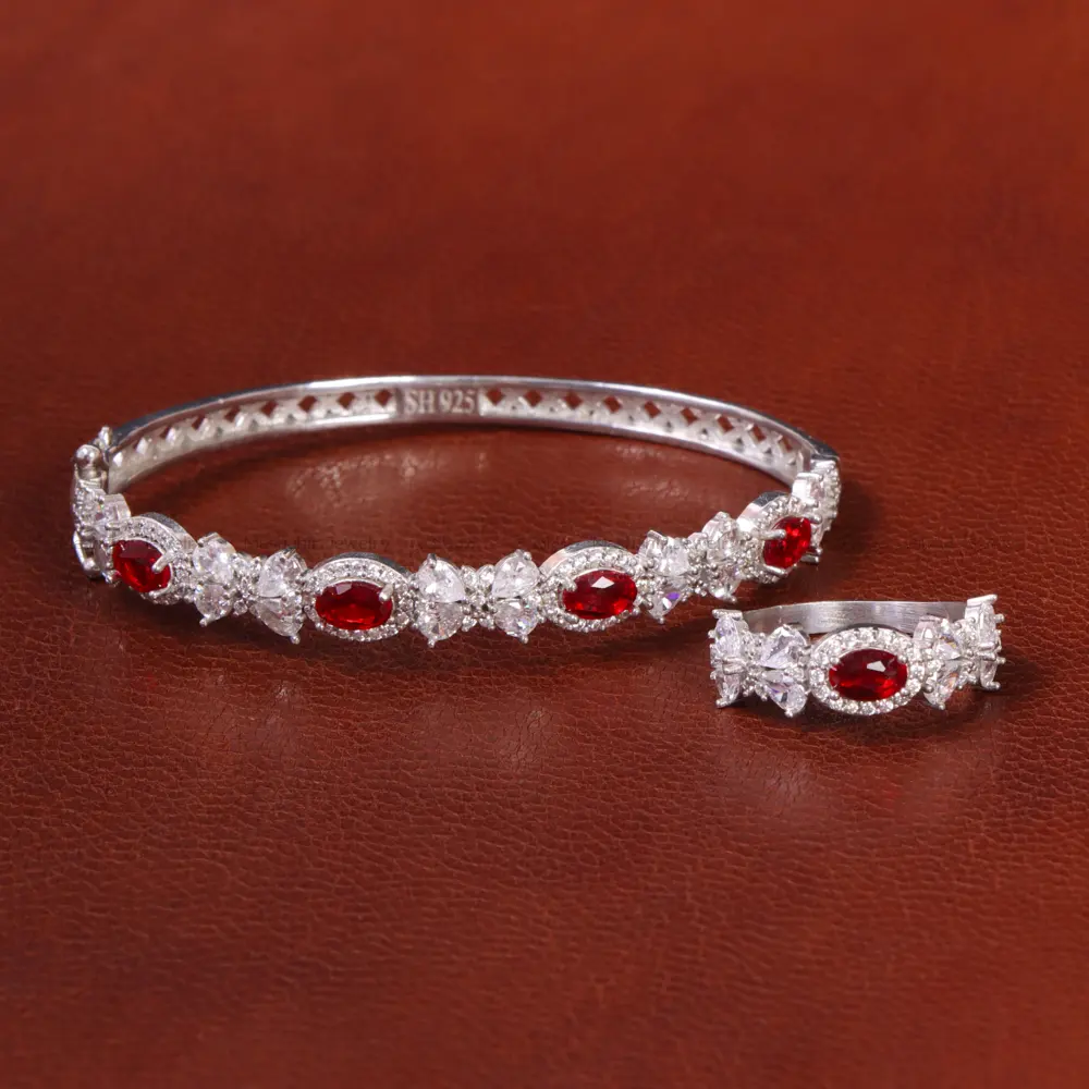 ست دستبند و انگشتر زنانه طرح یاقوت سرخ کد 31983