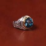 انگشتر توپاز آبی مردانه کد 32661