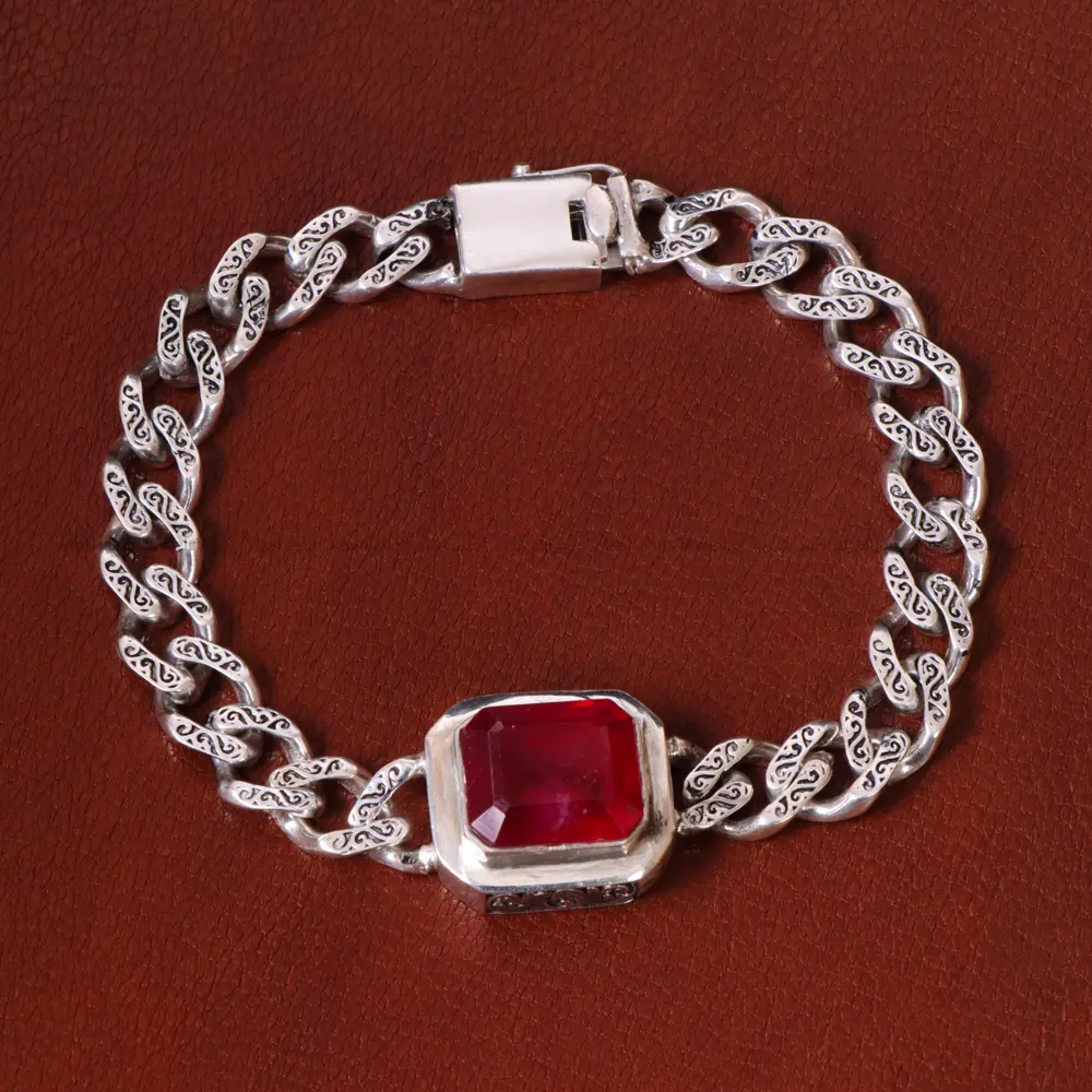 دستبند یاقوت سرخ مردانه کد 32792