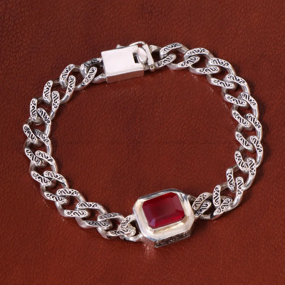 دستبند یاقوت سرخ مردانه کد 32793