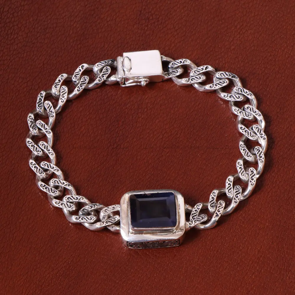 دستبند یاقوت کبود مردانه کد 32794