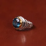 انگشتر توپاز آبی مردانه کد 32661