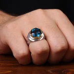 انگشتر توپاز آبی مردانه کد 32661