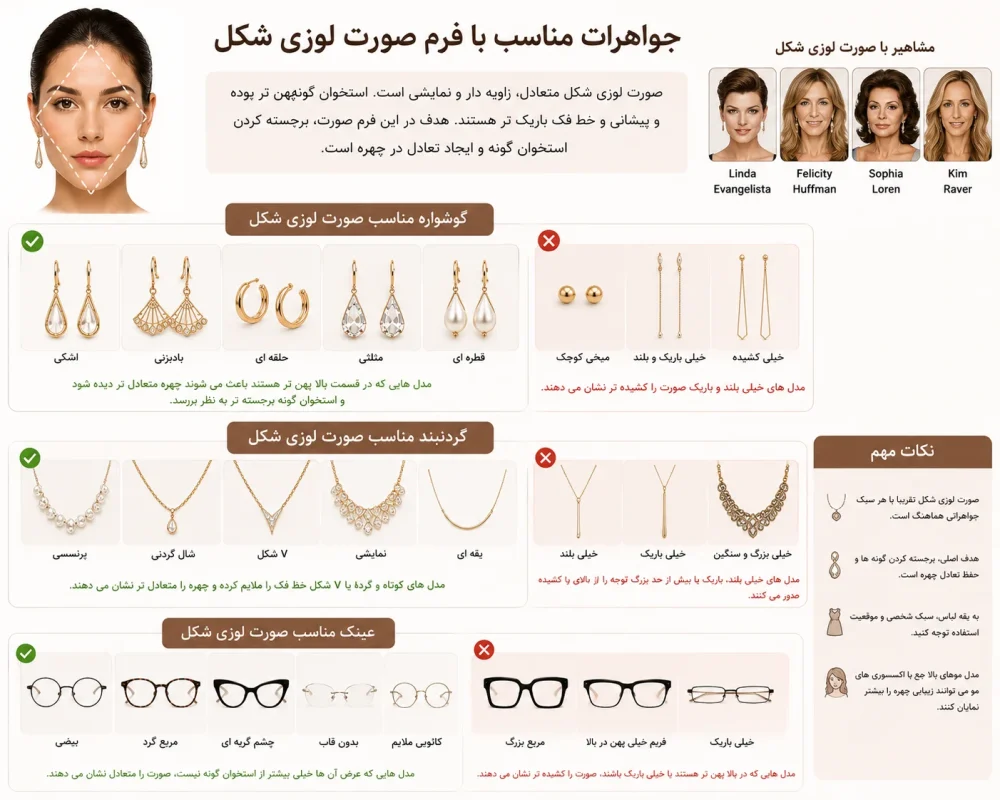 جواهرات مناسب با فرم صورت لوزی شکل